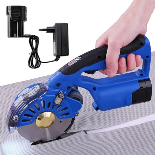 Taglierina elettrica per tessuti, portatile, ricaricabile, con forbici per tessuti con spessore di taglio massimo di 2,7/3,2/4 cm e funzione di illuminazione per tappeti, pelle, feltro (2 batterie),