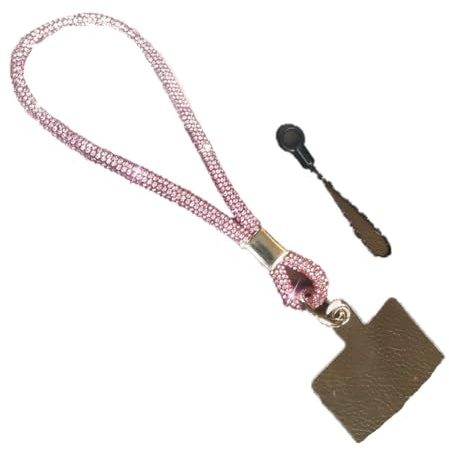 Hrlace Handy Lanyard Universal Strass Handykette Handgelenkband Glitzer Strass Kristall Telefon Lanyard zum Umhängen Handyband Handschlaufe Lanyard mit Patch für alle Smartphone Handgelenk Rosa