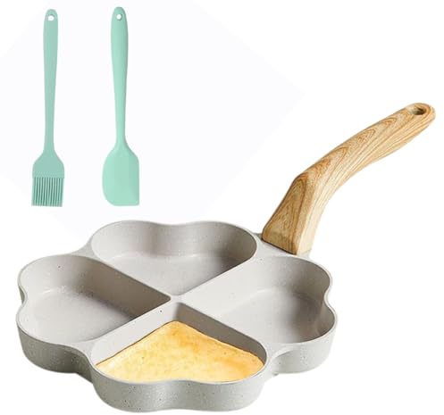 Gohytal Heart Shape Egg Frying Pan, 4-Cup Nonstick Heart Omelette Pan, Pancake Omelette Griddle for Breakfast Egg Skillet, Aluminum Multi Burger Pancake Fried Skillet with Wooden Handle