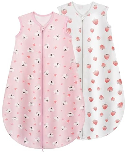 Yukkidds Schlafsack Baby Sommer 0.5 Tog, Sommerschlafsack 6-12 Monate | 100% Baumwolle, Weich Leicht & Atmungsaktiv, Babyschlafsack für Neugeborene & Kleinkind, 2er Pack, Rosa Beere