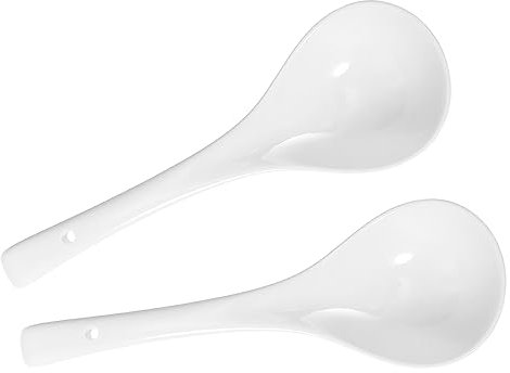 UTHCLO Cucchiai Da Zuppa in Ceramica Bianca, Grandi Cucchiai Da Portata in Porcellana Manico Lungo, Set Da 2 Pezzi Per Cucina Domestica, Ristoranti e Hotel