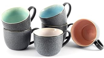 Hanseküche Kaffeebecher Set 6 x 360ml | Kaffeetassen aus hochwertiger, massiver Keramik | große Henkel | Tassen | Kaffee, Tee | Große Becher | Spülmaschinenfest | modern (Grau Bunt, 6er Set)