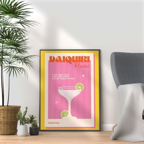 Daiquiri - Vintage Cocktail Print, Home Bar Art Display - Retro Bar Decor for Home, Kitchen, Lounge - Ideal Poster for Cocktail Lovers, A4 A3 Home Decoration Wall Art Deco (A3 Print Only)