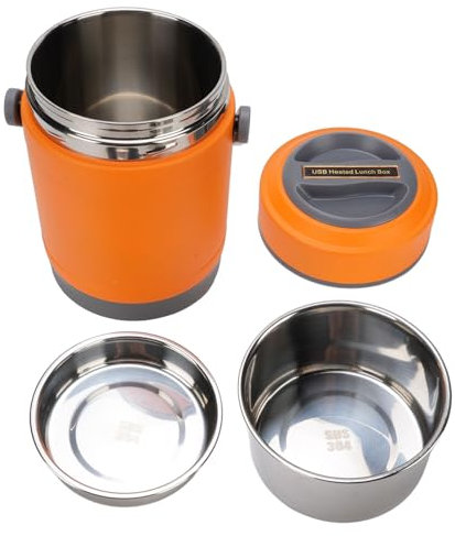 RIZGHWOY Pentola per Termica Portatile, Contenitori per Alimenti in Acciaio Inossidabile 2L con Design per Manico, Contenitori, Ideali per Viaggi, Campeggio e Ufficio (ORANGE)