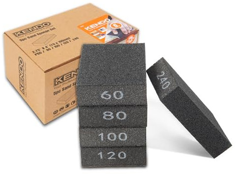 KENDO Schleifschwamm Set – 5-teilig - Schleifschwamm Fein für Holz, Metall, Gips – Schleifpads 60, 80, 100, 120, 240 Körnung – 70 x 100mm - Schleifvlies zum Schleifen und Polieren