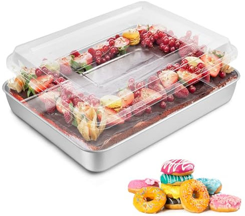 SoeUyd Teglia da Forno Profonda con Coperchio, Teglia Forno Rettangolare, Scatola per Torte con Coperchio per Cuocere, Arrostire, Conservare, Sana e Non Tossica, Lavabile in Lavastoviglie