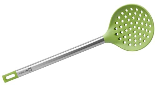 espumadera de silicona 35.5 cm, resistente a altas temperaturas, antiadherente; ideal para escurrir y servir alimentos en cocina.