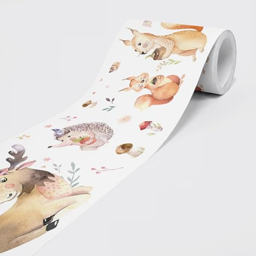Bordo autoadesivo – Bordo da parete – Decorazione da parete – Decorazione da parete per pareti, mobili, soffitti, carta da parati, porte, animali della foresta – su 5,00 m x 0,15 m per rotolo