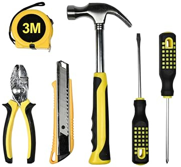 Benson Tools 6-teiliges Werkzeugset mit Kombizange, Bandmaß, Phillips- und Schlitzschraubendreher, Klauenhammer und Cuttermesser für Heimwerker und Profis