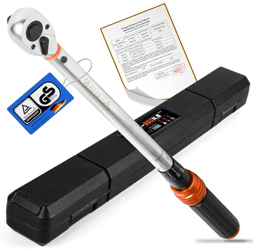 Warmfay Clé dynamométrique 1/2 pouce, 45-360Nm Ensemble de clé dynamométrique avec précision d'erreur ±3% avec tête de cliquet réversible à 72 dents, Clé dynamométrique certifiée pour vélo, moto
