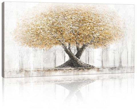 FajerminArt Großes Leinwandbilder Bilder Mit Rahmen Abstrakt Beige Gelb Bäume bild auf leinwand Wandkunst Modern Wandbilder Kunstdruck Deko für Wohnzimmer Schlafzimmer fertig zum Aufhängen 100x50 cm