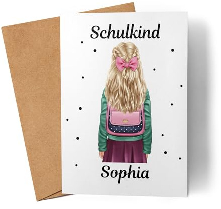Kiddle-Design Karte Schulkind 2026 Mädchen, Einschulung Schulanfang Geschenk Personalisiert mit Name, Einschulungskarte zum ersten Schultag für Erstklässler - Grußkarte