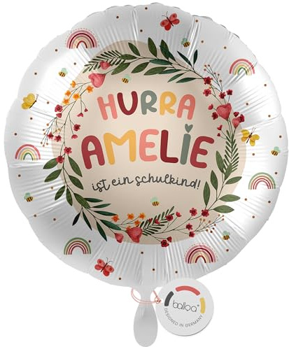 balloa Personalisierter Ballon mit Namen, personalisiertes Geschenk zur Einschulung, Heliumballon Schule, Folienballon Mädchen Junge, Einschulungsballon Schultüte Schulkind Schulanfang, 33cm