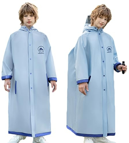 Fewlby Raincoat Kids Poncho Waterproof Jackets Boys Girls Hooded Rain Coats Toddler Reusable Rainproof Cape, 6-8 Years Size XL