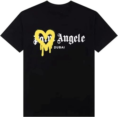 Shirts with Creative Letters, Men's T-Shirts, Casual Short Sleeve Round Sleeves, Men's and Women's T-Shirts, Pair of an@g@el Palm Love Inkjet Letter Print Shirt, Short Sleeves, Summer Tops Black