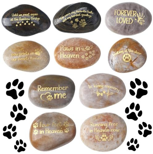 Yuntau 30 Pcs Easter Pet Memorial Stones, Celebration of Life Favor Dog Engraved in Loving Memory Funeral Favor Decoration Condolence Gifts for Mourning Cat Bereavement Stones for National Puppy Day