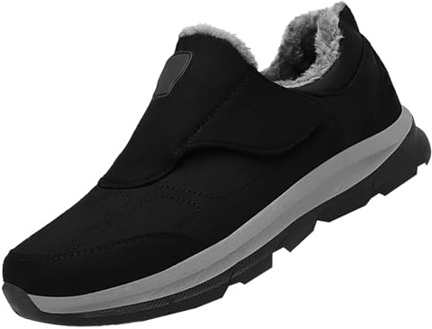 Generiska vinterskor herr fodrade, sneakers herr vinter, sportskor halkfria herrlöparskor mjuka lätta promenadskor, slip-on, vandringsskor, utomhus, sneakers för fritid, camping, svart, 46 EU