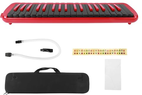 Melodica 37 Key F37s Tragbares Blas-Keyboard-Instrument mit Blasrohr-Mundstück und Tragetasche für Anfänger zum Üben (Rot)