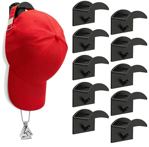 Yozexin 10 Stück Selbstklebende Huthaken, Minimalistischer Huthalter für Wandmontage Selbstklebende Hut-Organizer Huthaken Huthalter für Baseball Kappe Basecap Tür Schrank Büro Schlafzimmer (Schwarz)