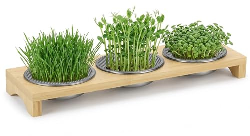 MICHIHOMIE Sprossen Anzuchtset mit 3 Edelstahl Kresse Anzuchtschalen, Microgreens Anzuchtschalen, Microgreens Starter Set für Kressesamen, Sprossen, Brunnenkresse
