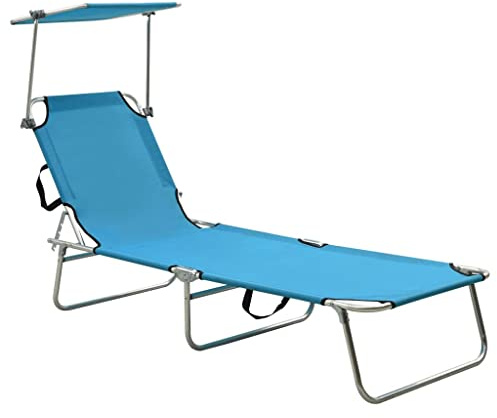 ZQQLVOO Klappliege mit Sonnendach Blau Aluminium, Verstellbare Sonnenliege für Garten Terrasse Pool Strand, Wetterfeste Outdoor-Liege mit Verstellbarer Rückenlehne, 4-Fach