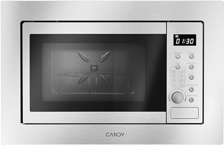 Candy CA38F7N20XXW Microondas con Grill, 20L, 800W - 1000W, Mando Giratorio y Botones, 8 automenús, Bloqueo Infantil, Plato 27 CM, Display Digital, Descongelación, Apertura Izquierda, Inox