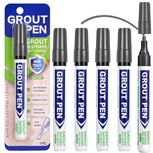 Elixvane 6PCS Dark Grey Grout Pens for Tiles, Waterproof Paint Marker | Tile Grout Reviver Repair Pen for Bathroom Kitchen Grout Restorer Marker for Restoring Shower Wall Floor Faded Joints