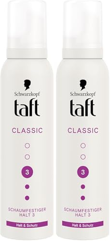 Schwarzkopf Taft Schaumfestiger Classic Halt & Schutz (150ml), Haltegrad 3, Haarschaum für alle Haartypen, für Haarschutz und Halt, vegane Formel* (Packung mit 2)