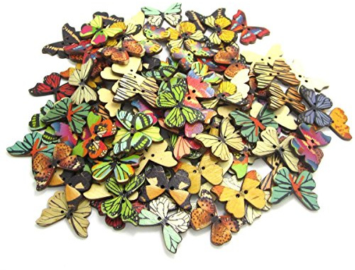NAMVO 100PCS Schmetterlings-Knopf 2 Löcher buntes hölzernes für DIY, das Scrapbooking Fertigkeiten näht
