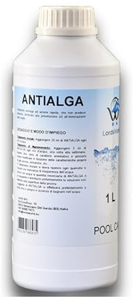 LordsWorld Pool Care - Antialga Liquido - Idoneo per Piscina Fuori Terra, Interrata Spa e Jacuzzi, Azzurrante Acqua Limpida -Previene la Formazione di Alghe Adatto a Piscine Acqua e Sale (1Lt)