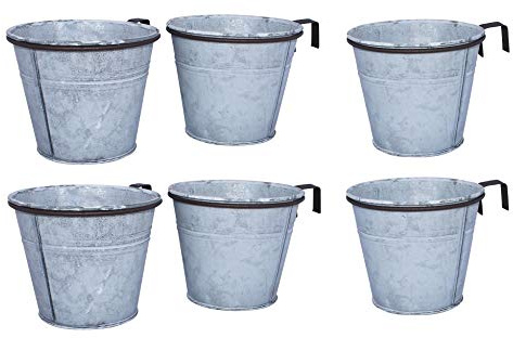 ARTECSIS 6er Set Pflanztopf mit Ringhalter, verzinkter Hängetopf, Blumentopf für Balkon Garten Geländer Palette 12cm Ø