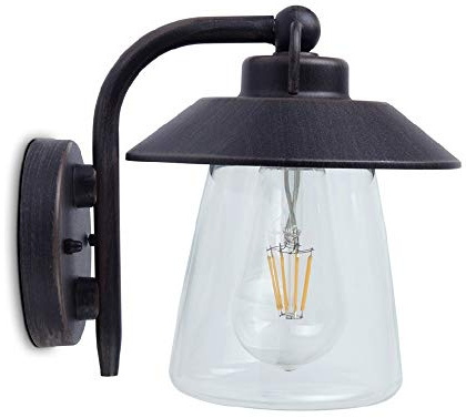 Lutec 5264201213 Black Rust Outdoor Vintage Swan Neck Down Lantern Wall Light | Cate | 1 x ES E27 Lamp Required (Not Included) | IP44 Exterior Rating