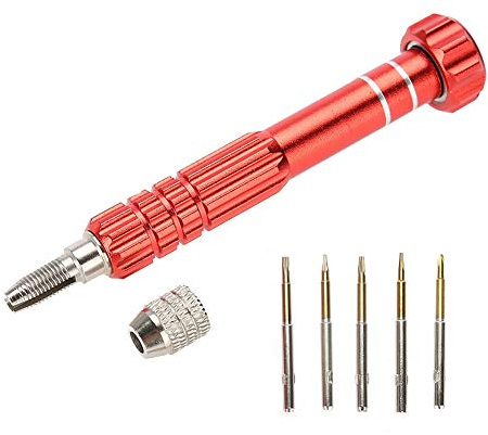 Jeu de tournevis, poignée de tournevis avec 5 embouts de précision Lunettes de téléphone Kit de réparation de montres Kit de réparation professionnel pour réparation de montres (rouge)