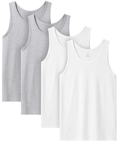 LAPASA Herrarnas 4-pack undertröja 100% bomull Klassisk tanktop Andningsbar Rund hals Fitness Ärmlös tröja Muskelshirt M36, Grå*2+Vit*2, XL