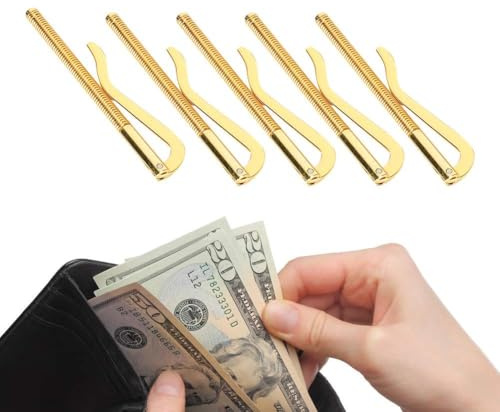 Resorte de clip de dinero de 5 piezas, clip de efectivo de acero galvanizado de alta dureza de 80 mm para billetera de cuero, tarjeta de crédito, titular de efectivo(Oro)