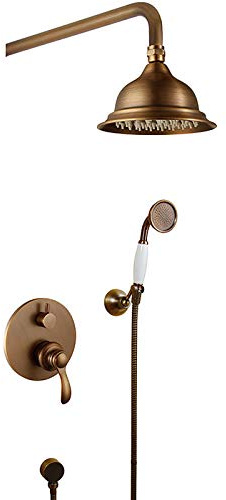 8 Zoll Duschsystem Retro Duschset Messing Duschsäule Duscharmatur Einhebel Wandhalterung Duscharmatur Regendusche mit Handbrause, Duschkopf,Type B