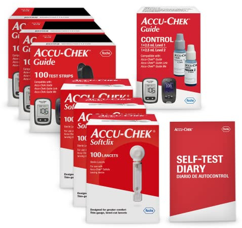 Accu-Chek Softclix Diabetes Blood Sugar Test Kit for Diabetic Glucose Monitoring: 300 Softclix Lancets, 300 Guide Test Strips, and Control Solution (Packaging May Vary)