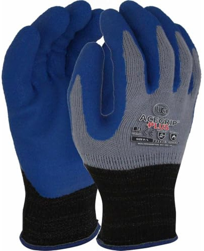 10 x UCi ACEGRIP-PLUS Premium ISO Cut B Latexhandschuhe Handschuh Grip Atmungsaktive Liner Sicherheit Arbeitshandschuhe blau 2243B (9/Large)