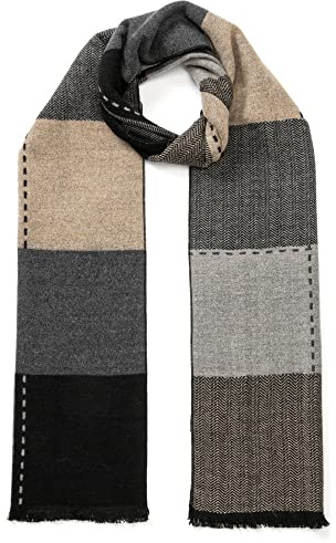 tonten Sciarpa invernale classica da uomo in lana australiana Sciarpe a righe leggere lavorate a maglia a quadri caldi con confezione regalo (reticolo)