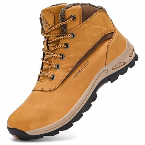 CYKYGGO Stivali Invernali Uomo Caldo Scarpe da Neve Caldo Impermeabile Antiscivolo Scarponcino Trekking Giallo 46