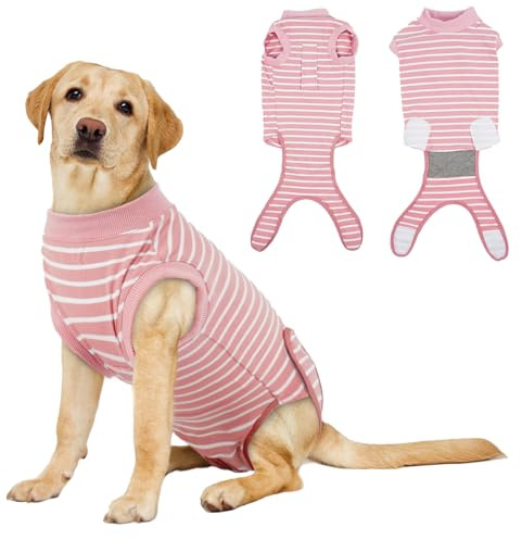Hjumarayan OP Body para perros de castración para perros después de la castración, cuerpo médico transpirable para perros pequeños, medianos y grandes, alternativa al molesto collarín, a rayas rosas
