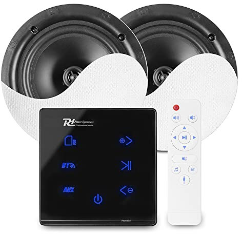 Power Dynamics Bluetooth Ceiling Speaker Package - A50B Touch Wall Amplifier with 2x NCSS5 5.25 Flush-Mount Speakers, Home Audio Hi-Fi System for Kitchens, Bedrooms & Living Rooms