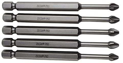 ZHIDA PH2 Kreuzschlitz Bits, 1 Zoll, Torsionsschrauben-Einsatz-Bits, 5 Stück, S2 Stahl, CNC Präzision (89x3.7xPH2 TS)