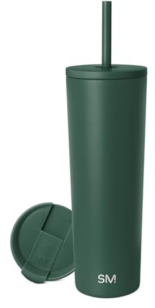 Simple Modern Thermobecher mit Strohhalm und Deckel | Trinkbecher mit Henkel Wiederverwendbare Edelstahl | Geschenke für Frauen und Männer | Classic | 830ml | Forest