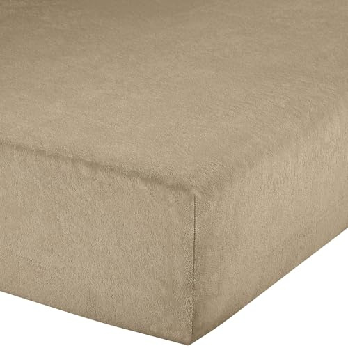 Erwin Müller Spannbettlaken, Spannbetttuch Erding Frottee-Stretch Taupe Größe 140x200 cm - 160x200 cm - hautsympathisch, kuschelig, bügelfrei, Rundumgummi