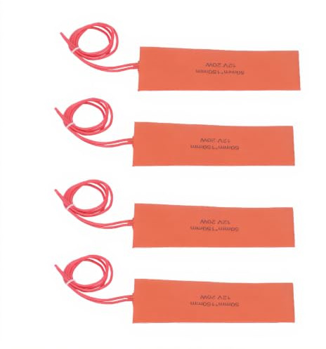 Zunate Gummiheizmatte 12V 20W 200℃ Max 50X150mm 4er Set Silikonkautschuk Heizmatte Industrieausrüstung mit Gummiheizmatte 20W 12V