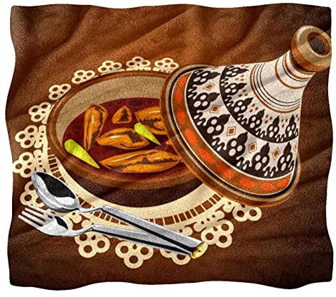 Sambal Poulet Tajine Served with Olives Pot Fleece Jeté pour canapé ou lit Couvertures douces et confortables