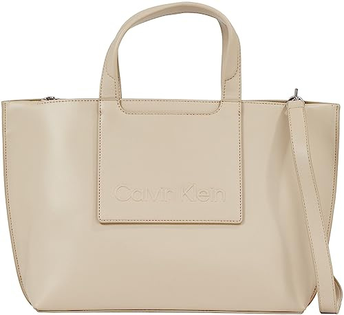 Calvin Klein Damen Tote Bag Tasche Mittelgroß, Elfenbein (Doeskin), Onesize