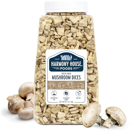 Harmony House Foods Freeze-Dried Mushroom Dices (1.5 oz, Quart Size Jar)