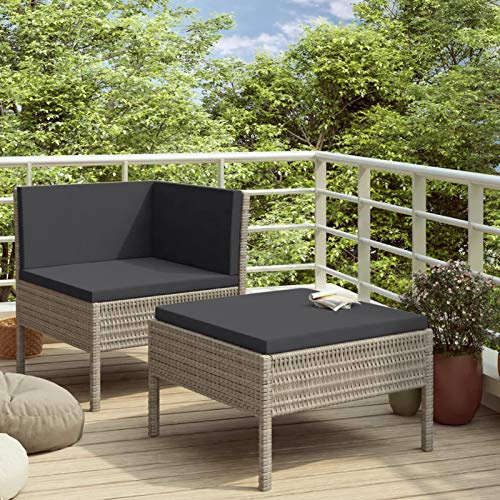 Gecheer 2 Piece Patio Lounge Set, Sun Lounger Patio Chaise Lounge Chair Patio Furniture for Outdoor Beach Camping Pool with Cushions Poly Rattan Gray